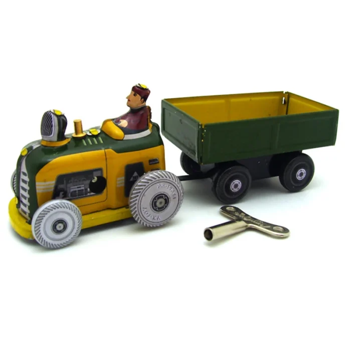 Wind Up Tin Toy Tractor & Trailor